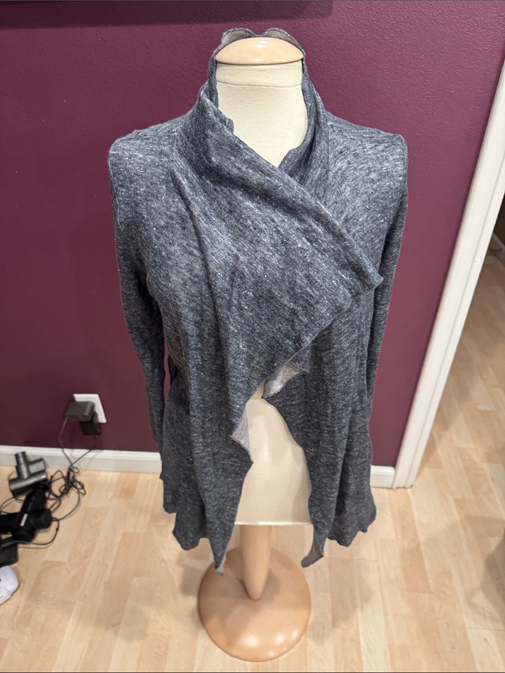 Draped Open-Front Gray Women's Cardigan Sweater